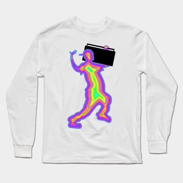 1980s Neon Silhouette with a Boombox Long Sleeve T-Shirt by Art by Deborah Camp